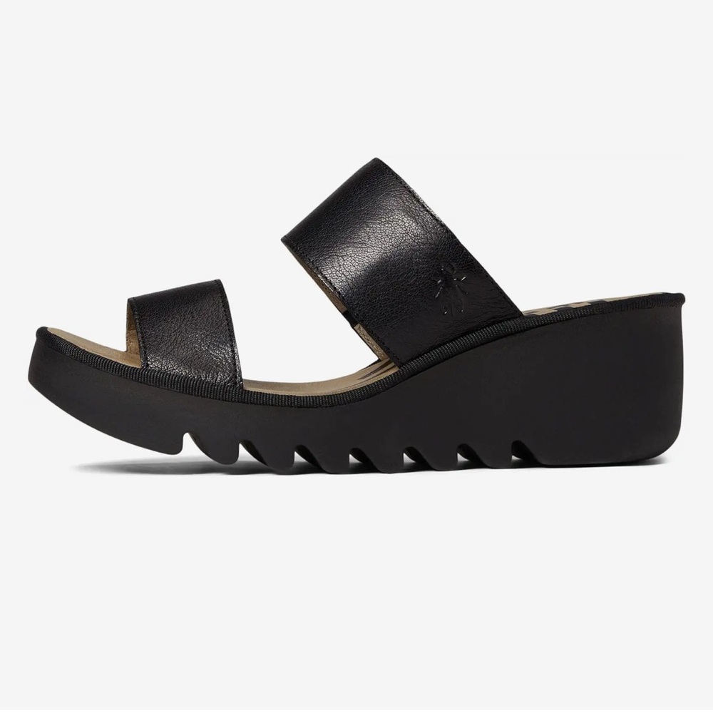 Fly London Black Platform Sandals Chunky Leather Size 8.5